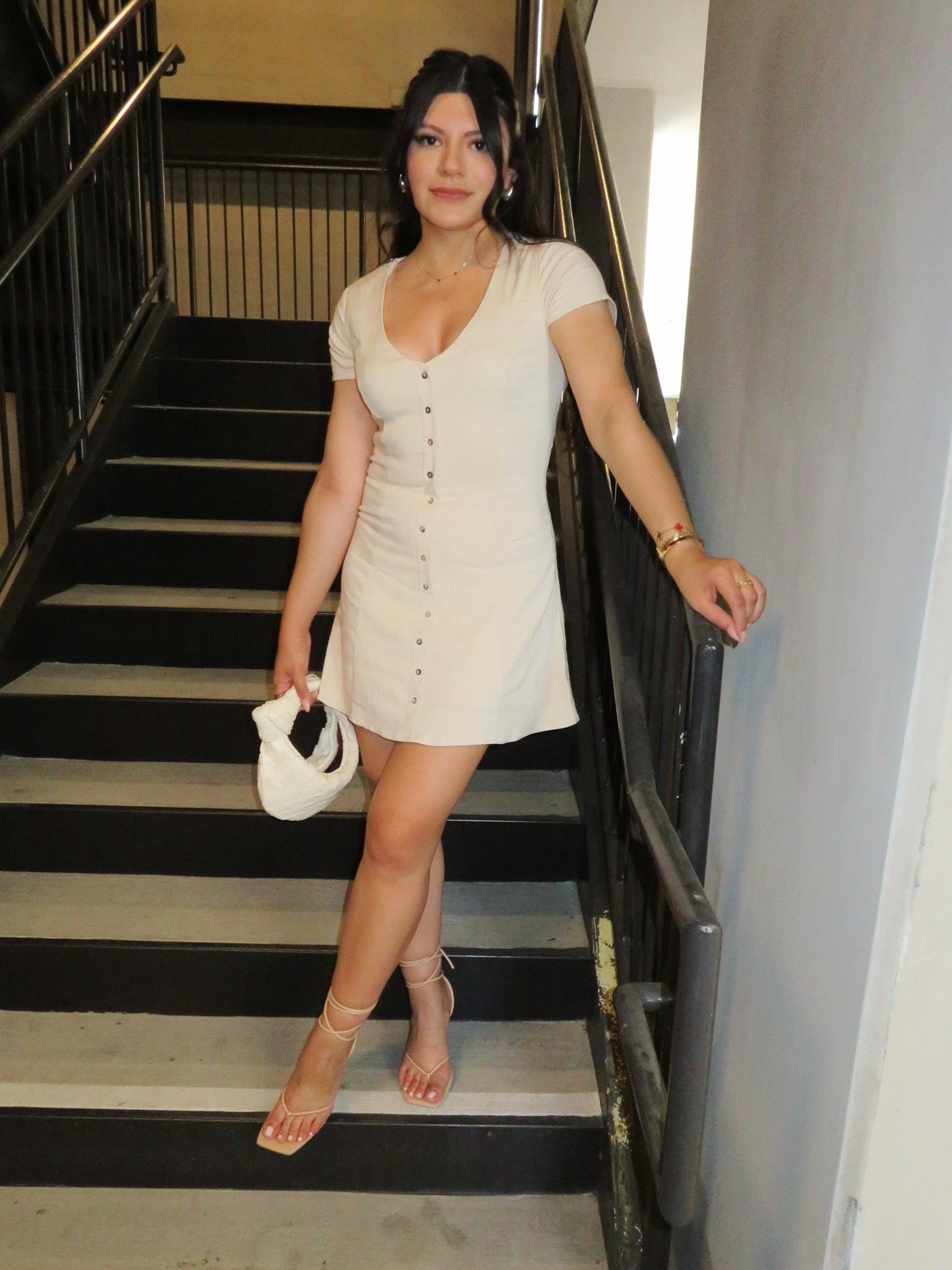 buttoned linen mini dress White Linen Button Front Mini Dress - Shirt Dresses