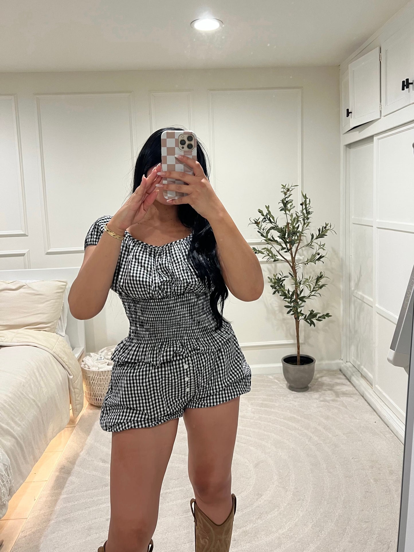 Gingham Shorts Set