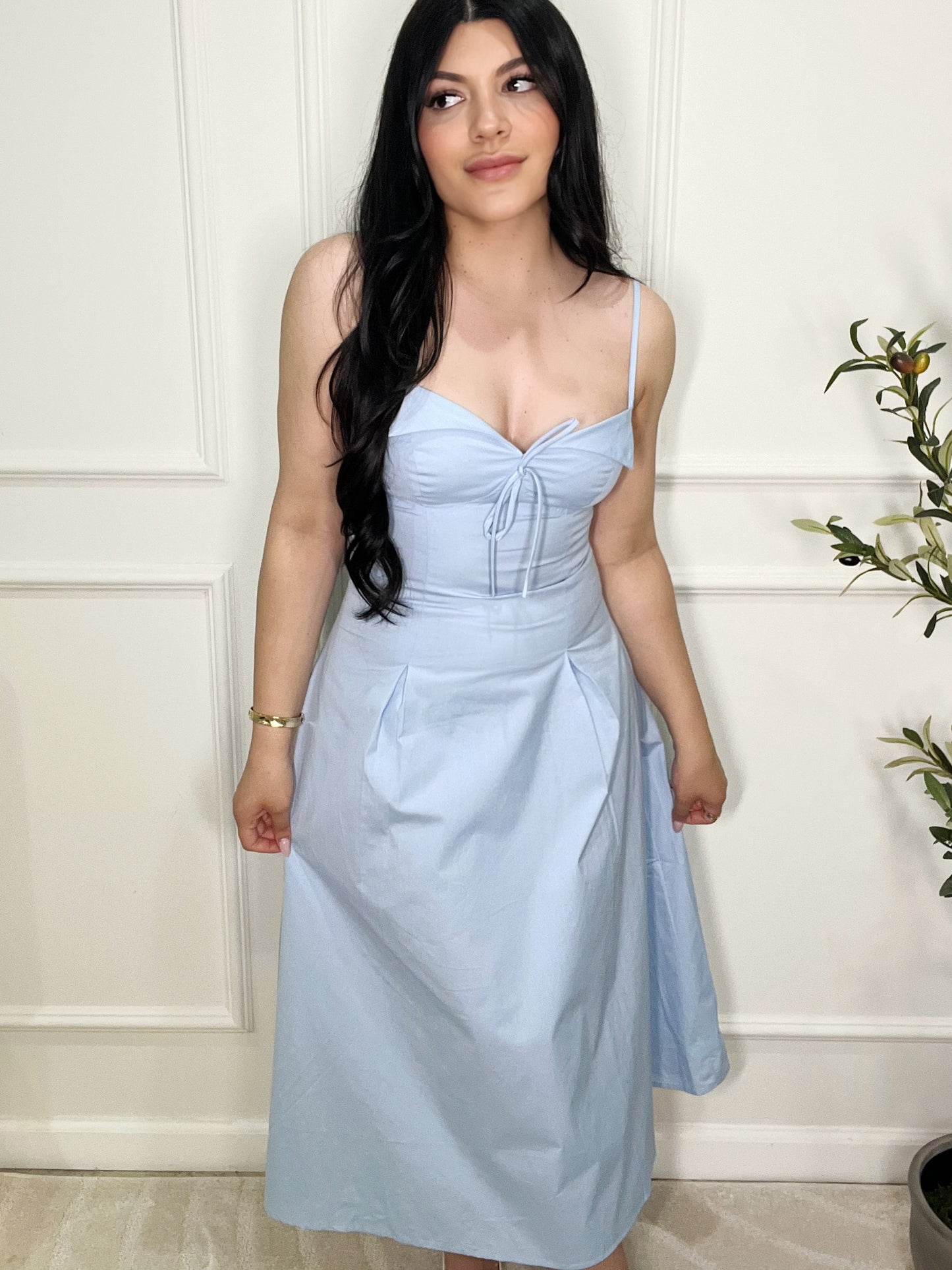 Collared Midi Dress- Baby Blue