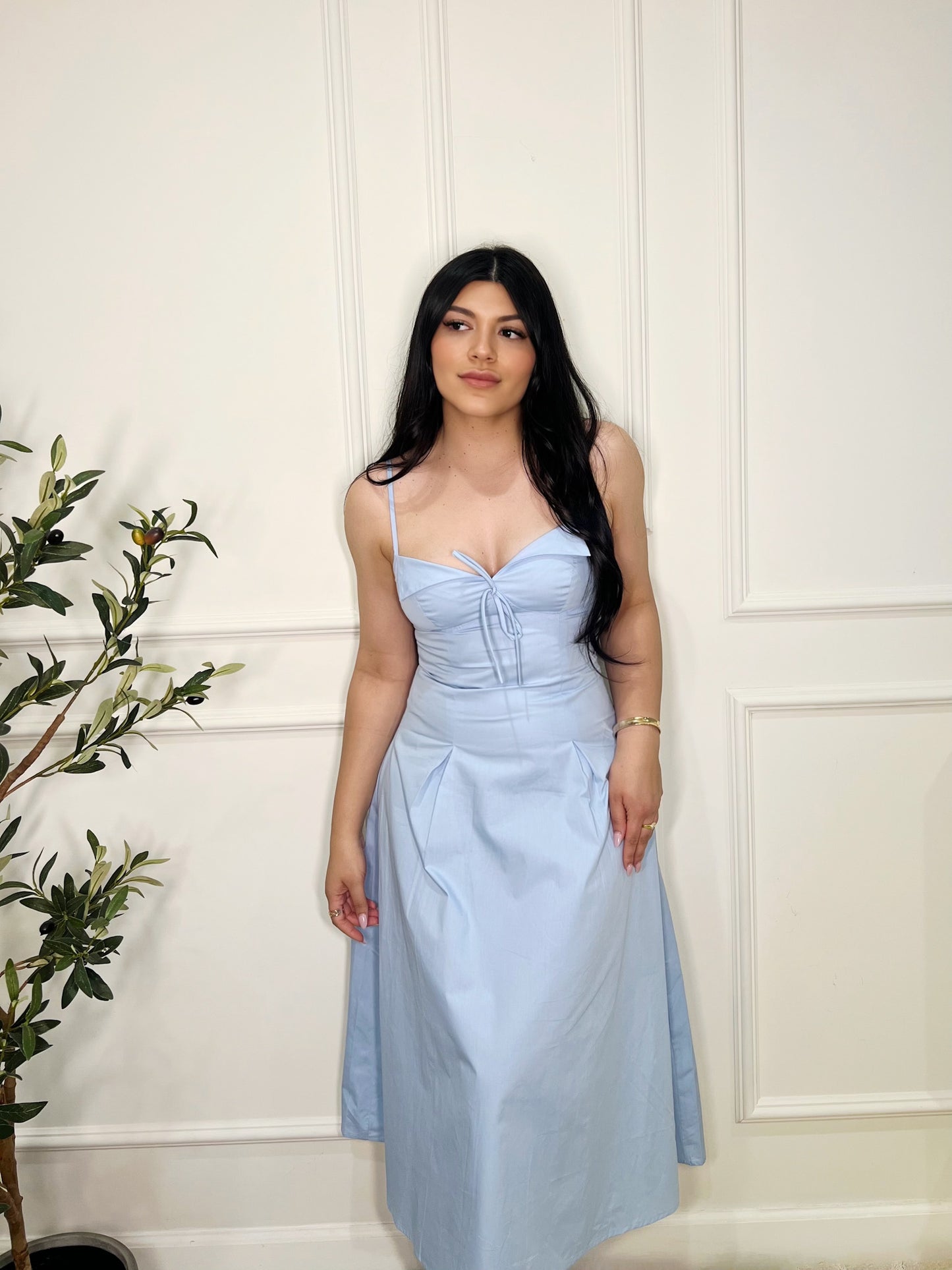 Collared Midi Dress- Baby Blue